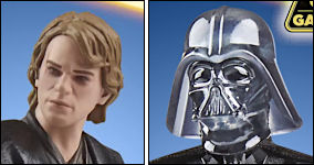 Anakin Skywalker mit Sith-Augen und Darth Vader mit transpartem Helm